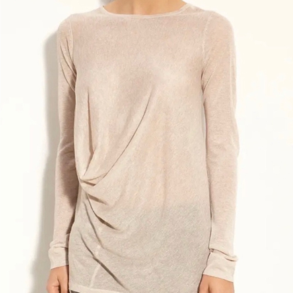 Theory Soft Beige Long Sleeve Top with draping feature size M EUC
